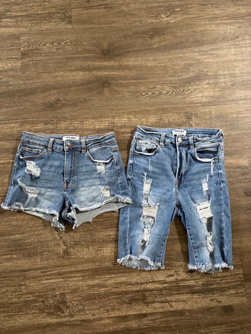 Wax Jean Light Blue Denim Shorts With Brown Topstitching